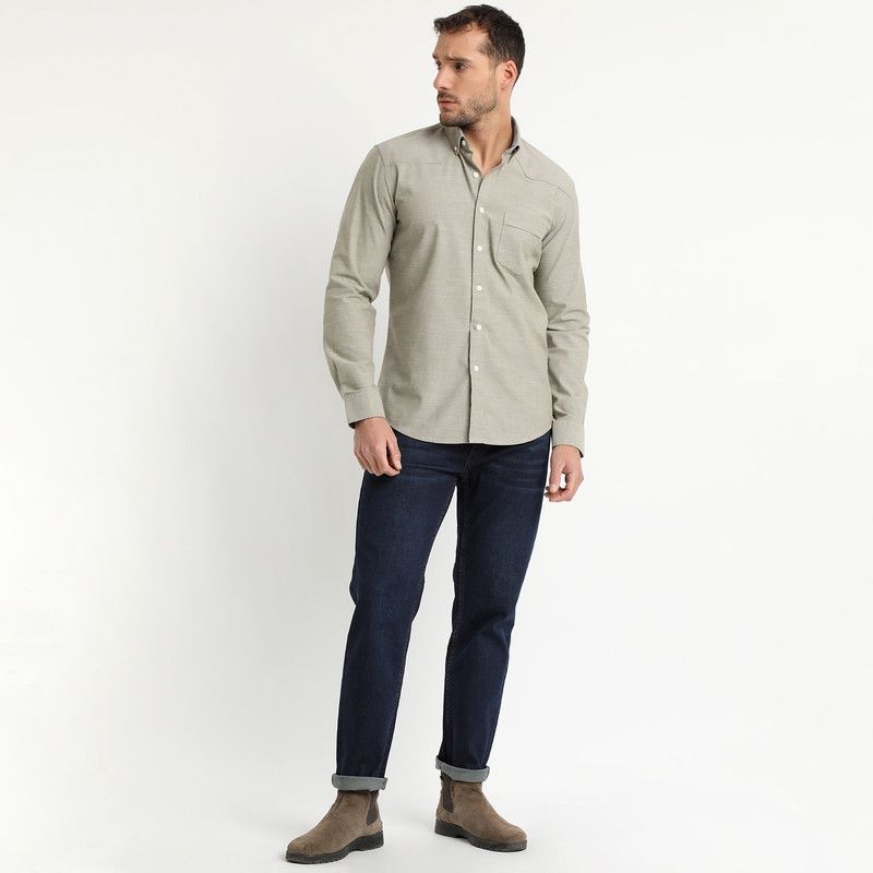 TRUVAL - Camisa Lisa Chambray Khaki oscuro TRUVAL