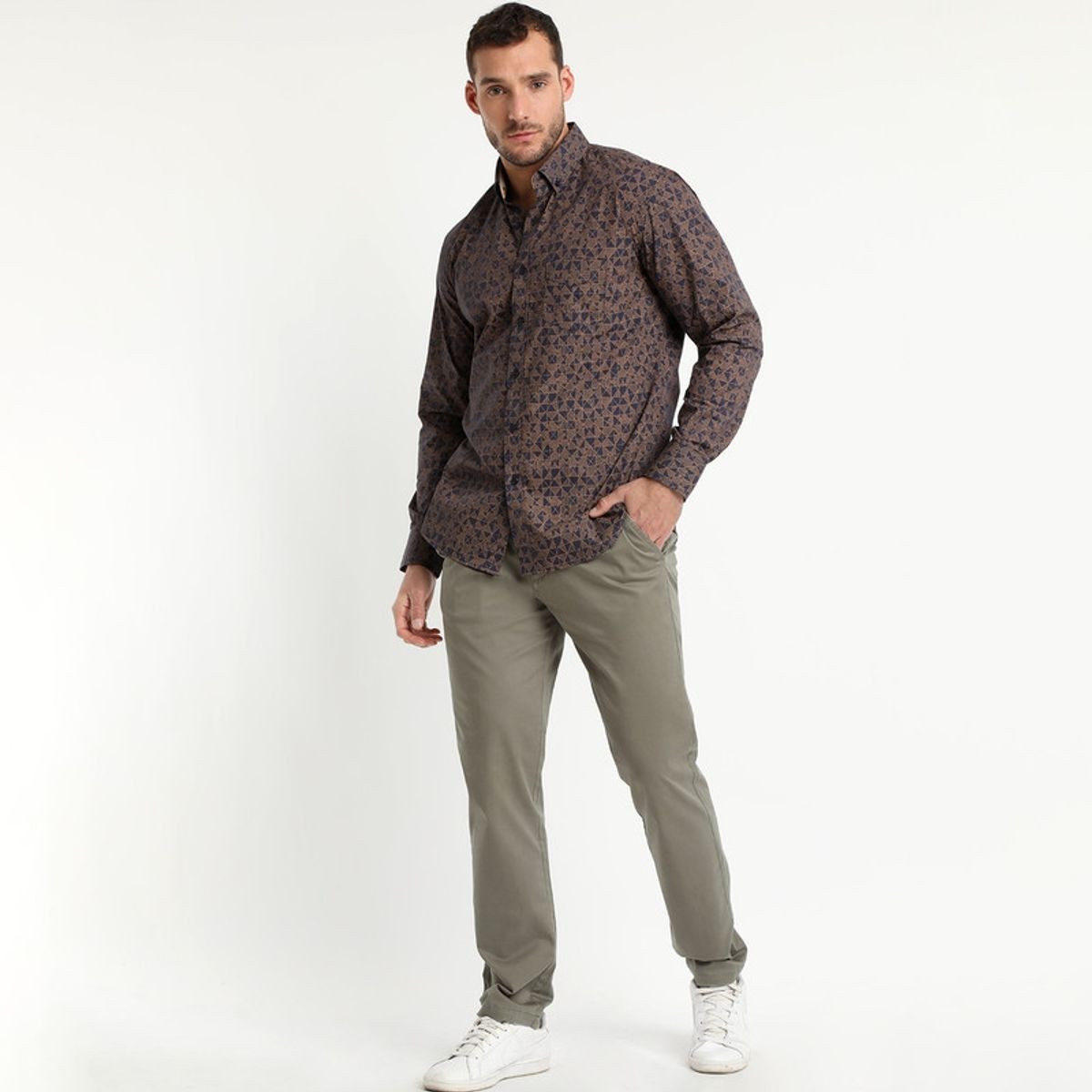 TRUVAL - Camisa Trevira Estampada Café Oscuro TRUVAL
