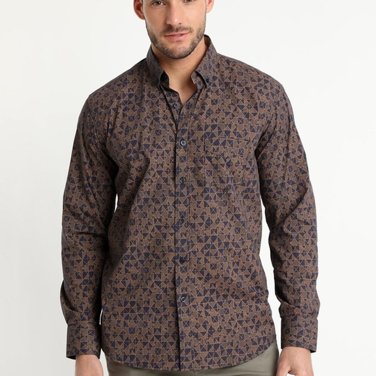 TRUVAL - Camisa Trevira Estampada Café Oscuro TRUVAL