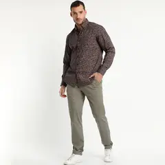 TRUVAL - Camisa Trevira Estampada Café Oscuro