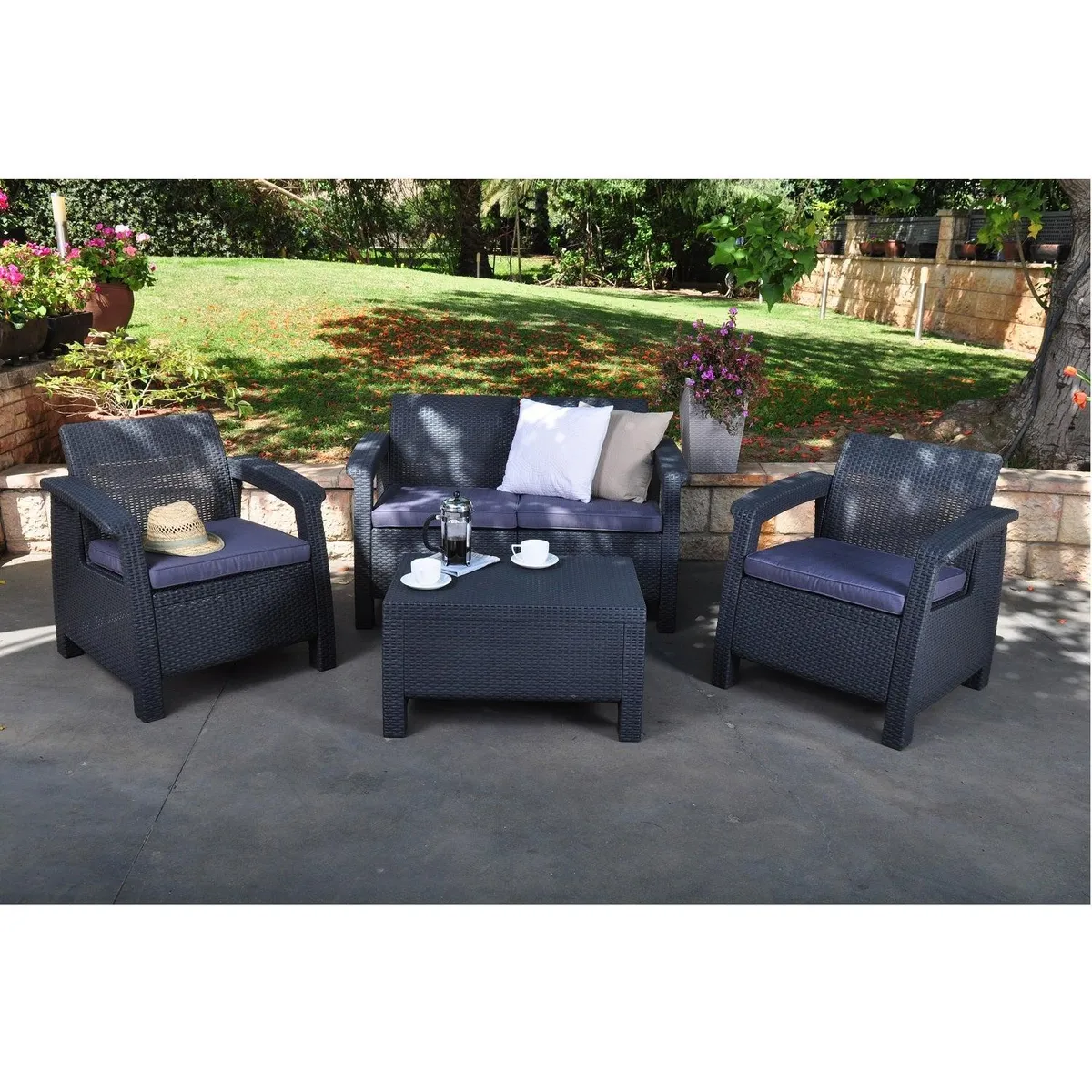 KETER - Juego de Terraza Jardin 2 Cuerpos Corfu Grafito - Gris oscuro