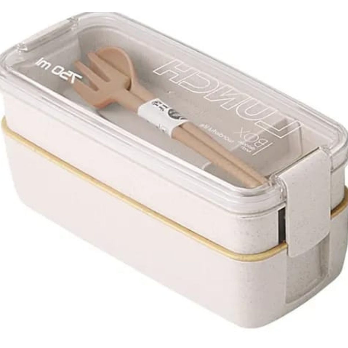 GENERICO - Lonchera Comida 2 Compartimientos C/Cuchara y Tenedor 750 ml Beige