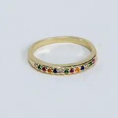 VIZIATO - Anillo cintillo rainbow enchapado en oro
