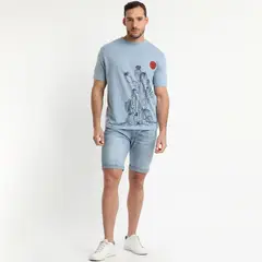 TRUVAL - Polera Manga Corta Cuello Redondo Print Celeste