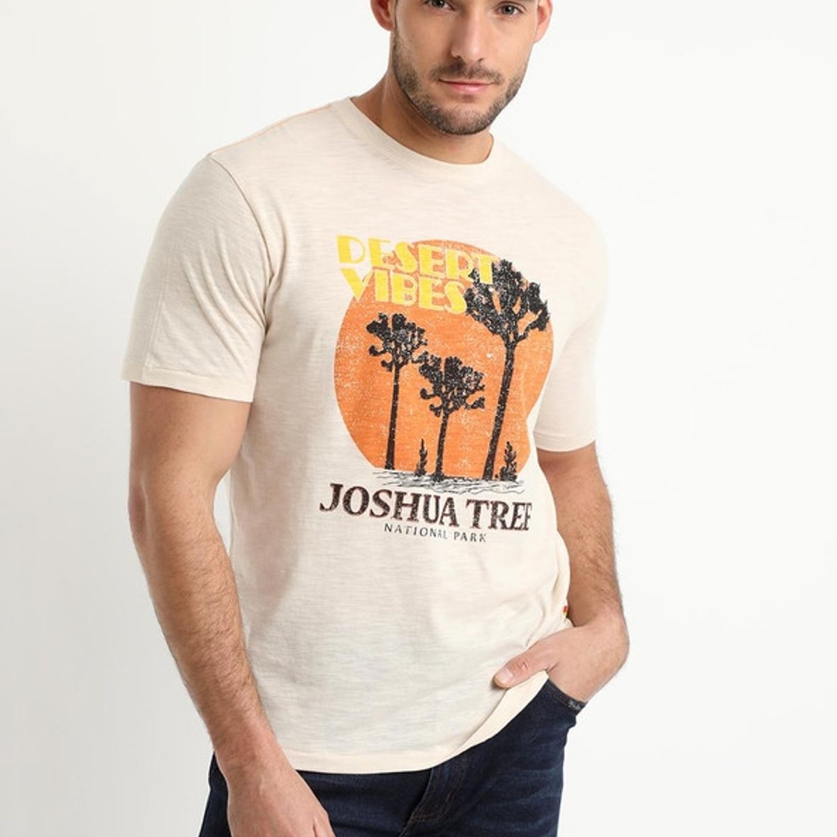 TRUVAL - Polera Manga Corta Cuello Redondo Print Beige TRUVAL