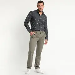 TRUVAL - Pantalón Frente Plano Slim Fit Khaki Oscuro