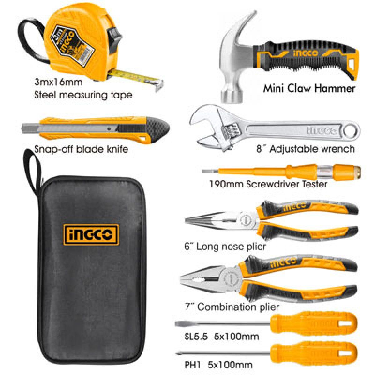 GENERICO - Set de herramientas manuales jgo.9 piezas HKTH10809 Ingco