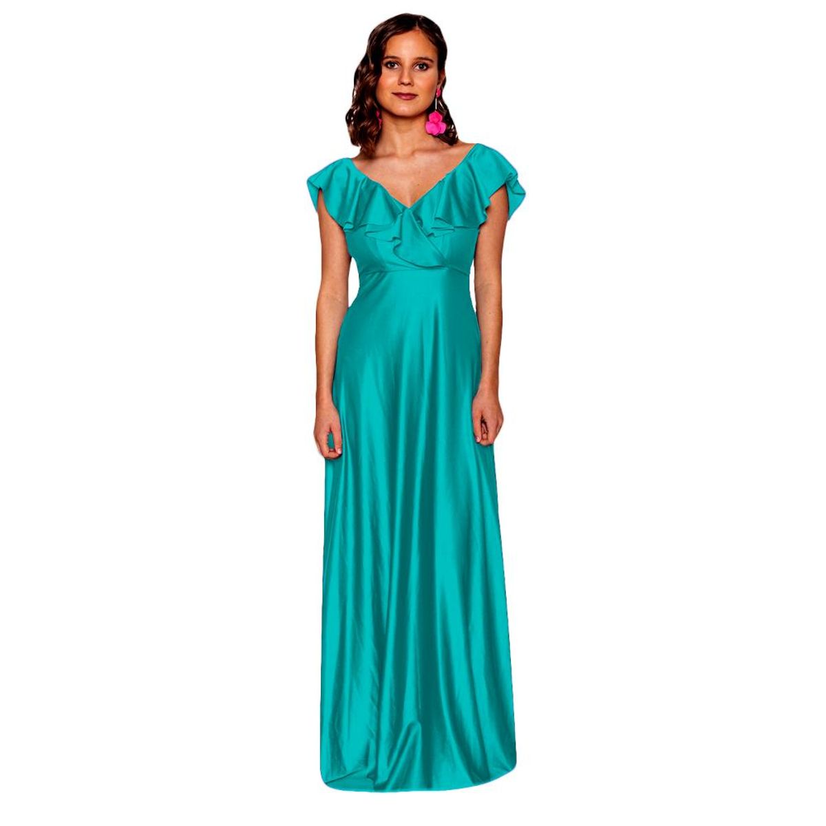 MARIA PASKARO - Vestido Largo Marken Turquesa Lycra Vuelo Grande Maria Paskaro MARIA PASKARO