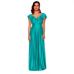 MARIA PASKARO - Vestido Largo Marken Turquesa Lycra Vuelo Grande
