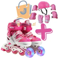 Patines Lineales Rosa mas Kit de Protección Talla S 30 AL 33