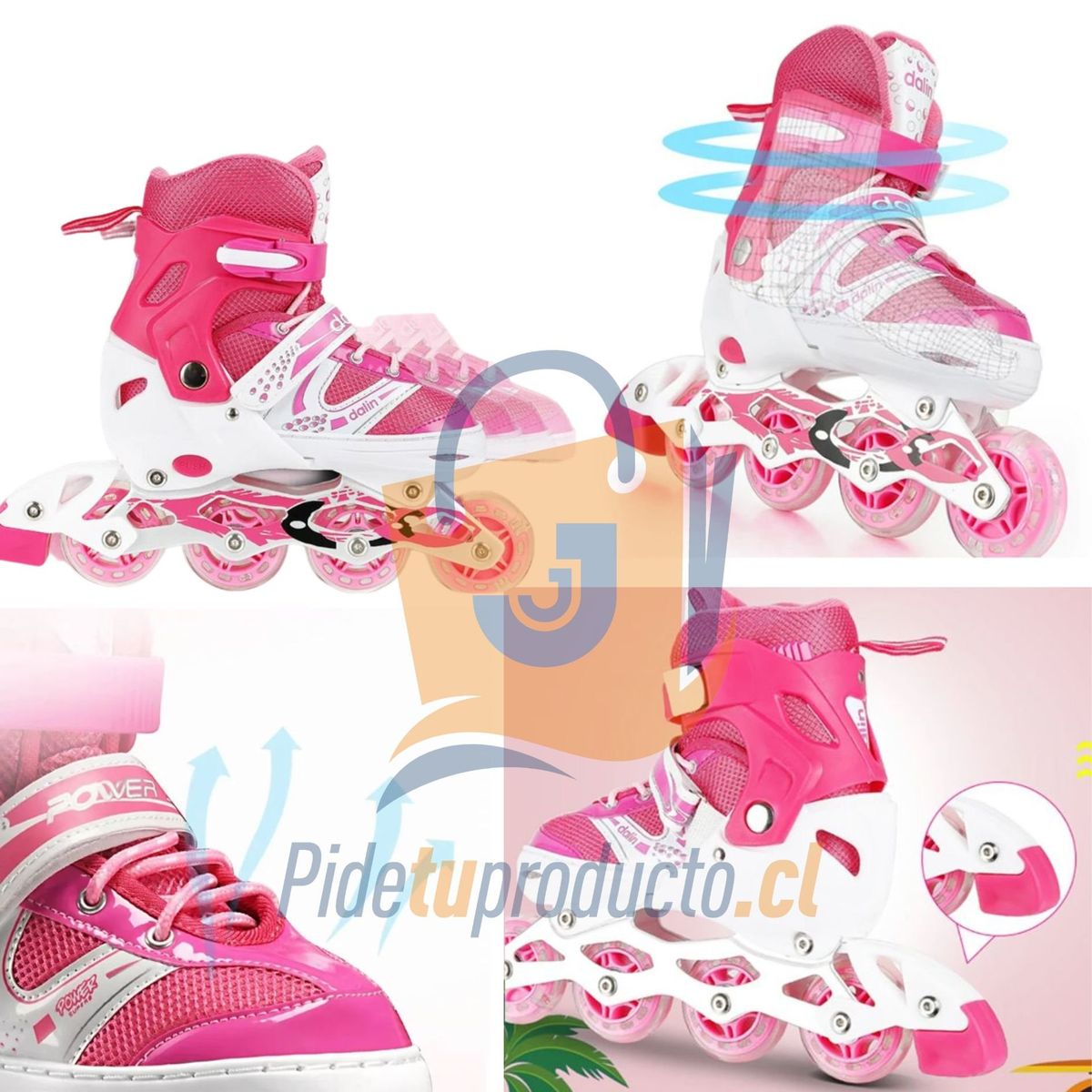 GENERICO - Patines Lineales Rosa mas Kit de Protección Talla S 30 AL 33