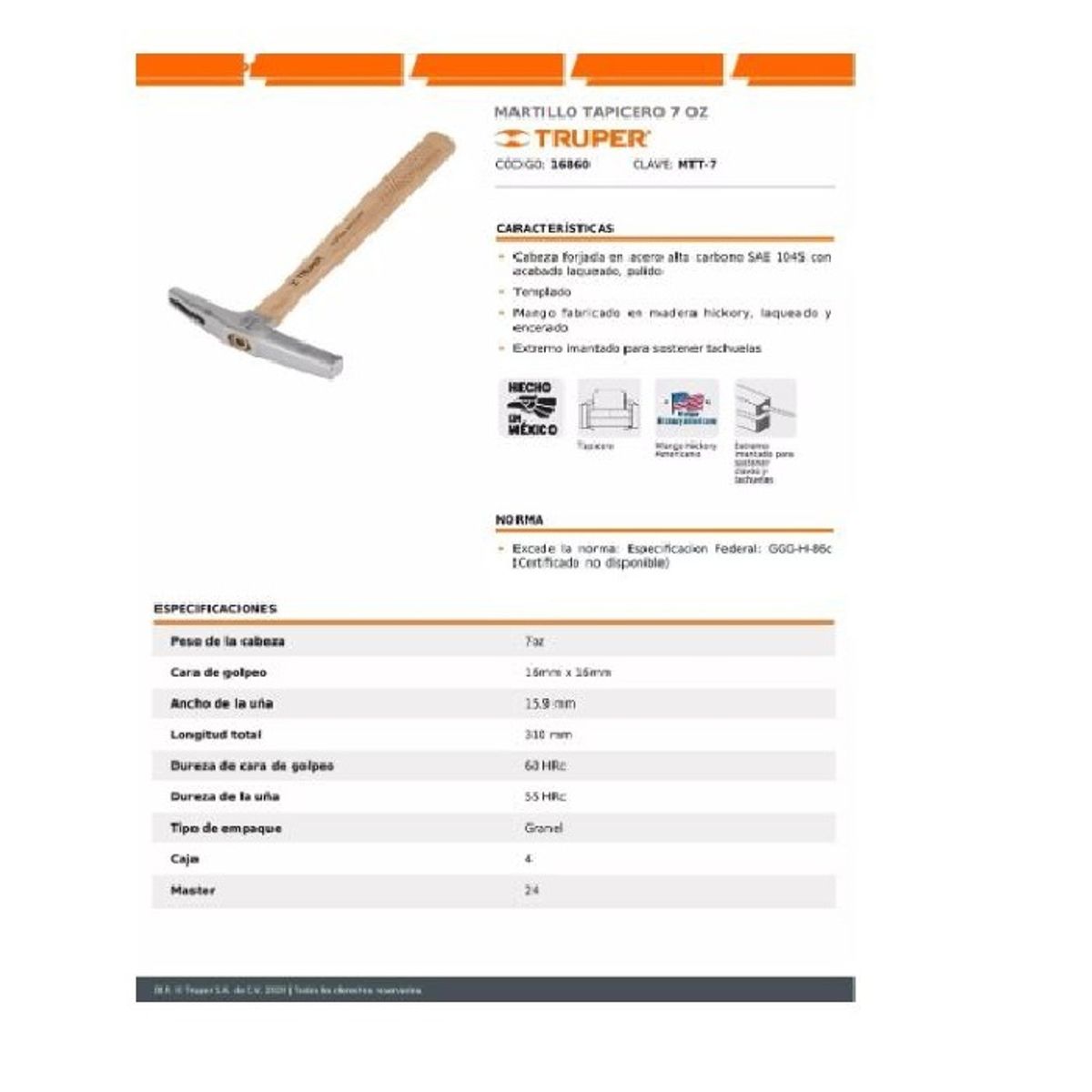 TRUPER - Martillo Tapicero Con Imantado De 7 Oz Truper Mtt-7