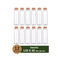 GENERICO - Pack 12 Frascos Pequeños De Vidrio Con Tapa 12x3cm 60ml