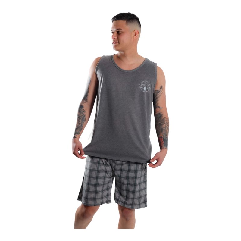 MEDIA LUNA - Pijamas Hombre Polera Sin Mangas y Short Diseño Liso
