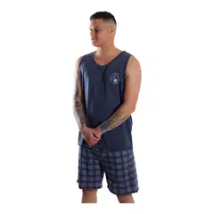 MEDIA LUNA - Pijamas Hombre Polera Sin Mangas y Short Diseño Liso