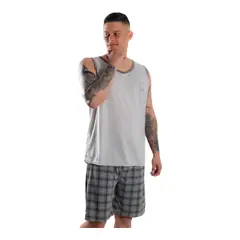 MEDIA LUNA - Pijamas Hombre Polera Sin Mangas y Short Diseño Liso