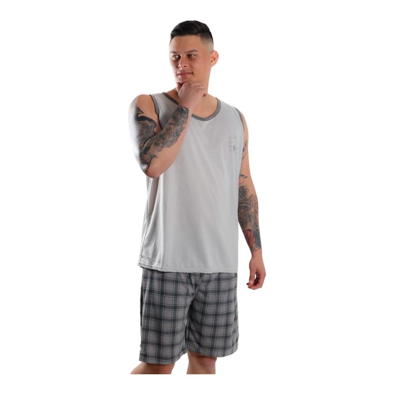 MEDIA LUNA - Pijamas Hombre Polera Sin Mangas y Short Diseño Liso