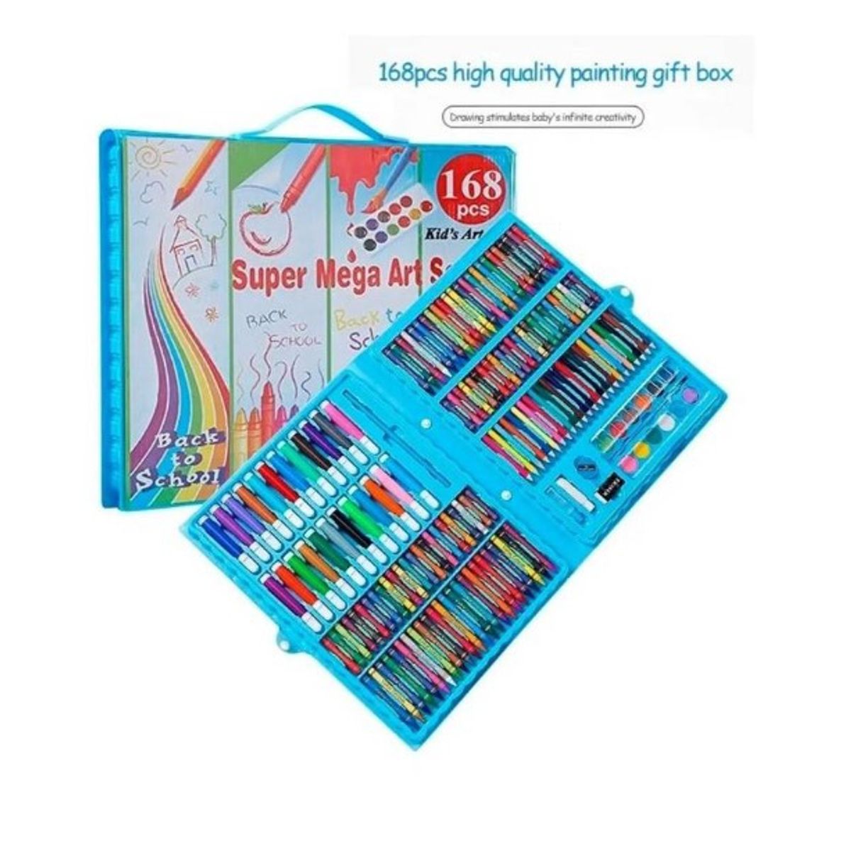 GENERICO - Set Maleta Arte 168 Piezas Lapices Pintura Colorear Azul