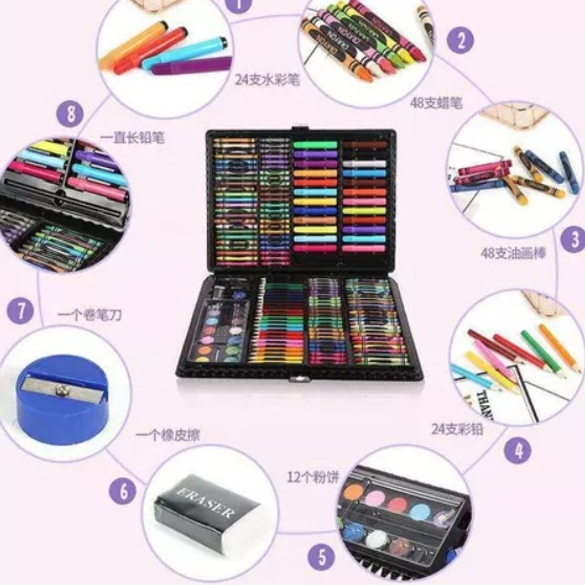 GENERICO - Set Maleta Arte 168 Piezas Lapices Pintura Colorear Negra