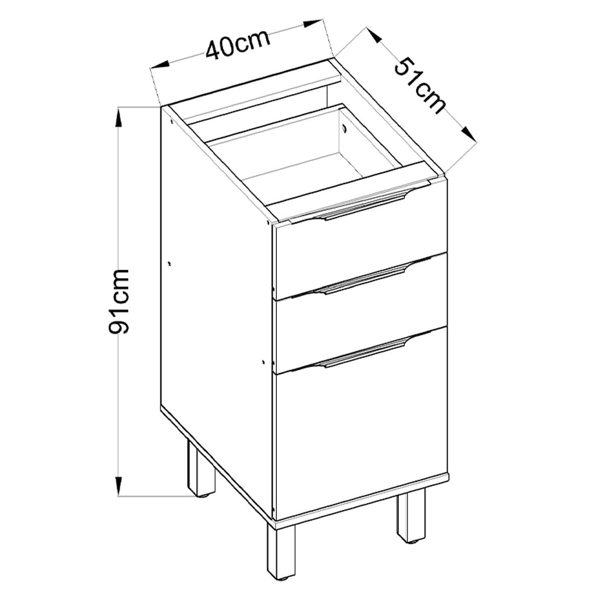 DF HOME - Mueble Base 3 Cajones 40 cm 1627 Itapua