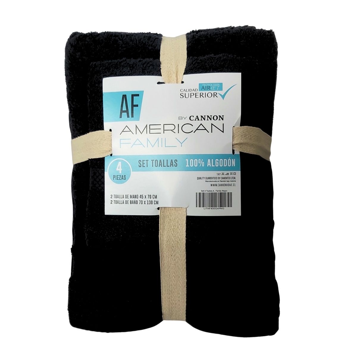 CANNON - Set De Toalla Baño + Mano 4 Piezas De 400g Af By Cannon Negro