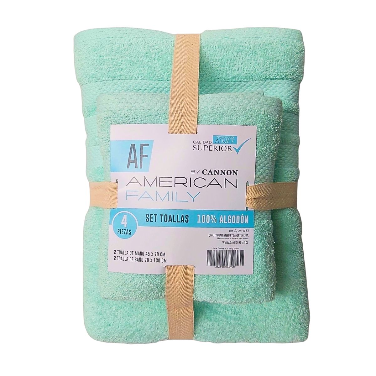 CANNON - Set De Toalla Baño + Mano 4 Piezas De 400g Af By Cannon Menta