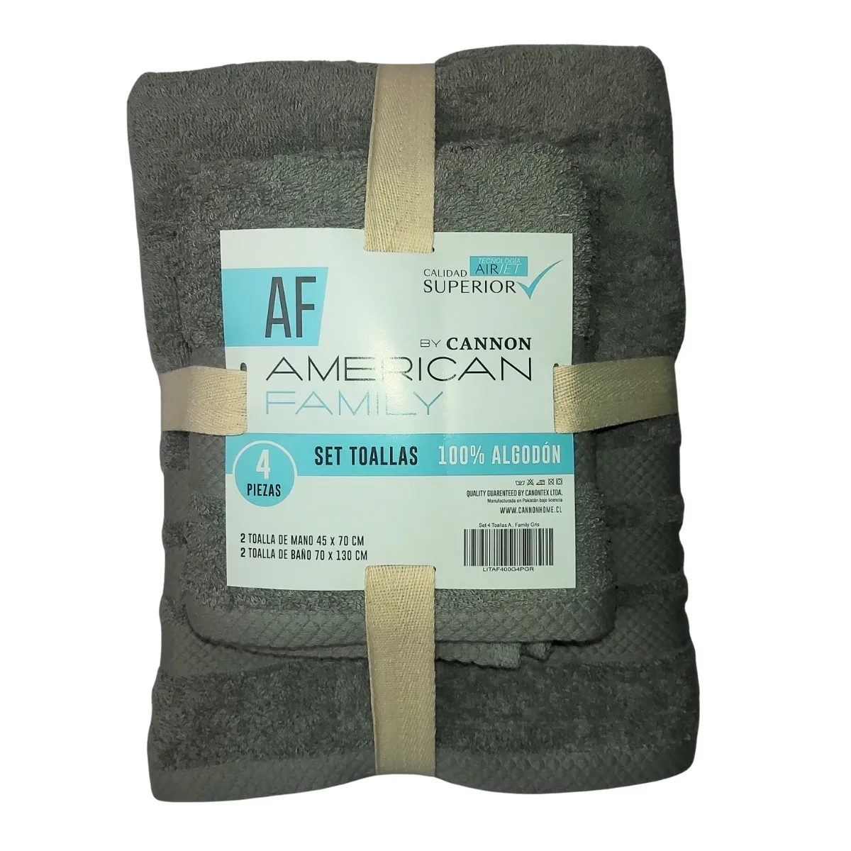 CANNON - Set De Toalla Baño + Mano 4 Piezas De 400g Af By Cannon Gris