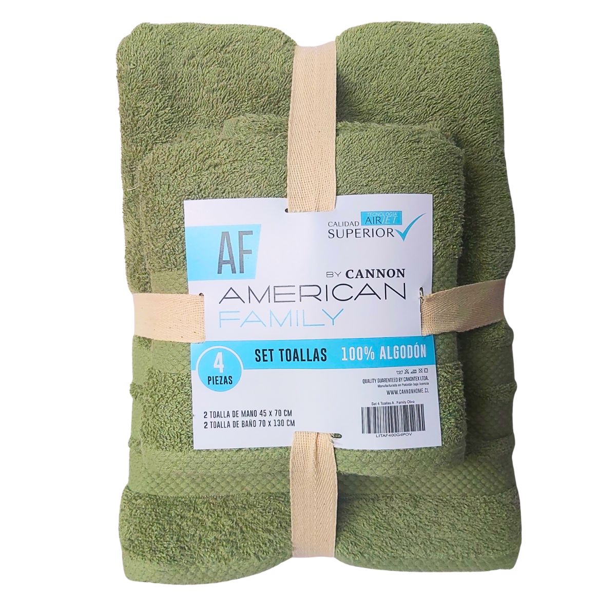 CANNON - Set De Toalla Baño + Mano 4 Piezas De 400g Af By Cannon Olivo
