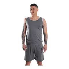 MEDIA LUNA - Pijama Hombre Polera Sin Mangas y Short Diseño Color Liso