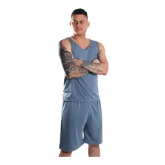 MEDIA LUNA - Pijama Hombre Polera Sin Mangas y Short Diseño Color Liso