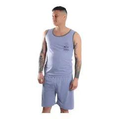 MEDIA LUNA - Pijama Hombre Polera Sin Mangas y Short Diseño Color Liso