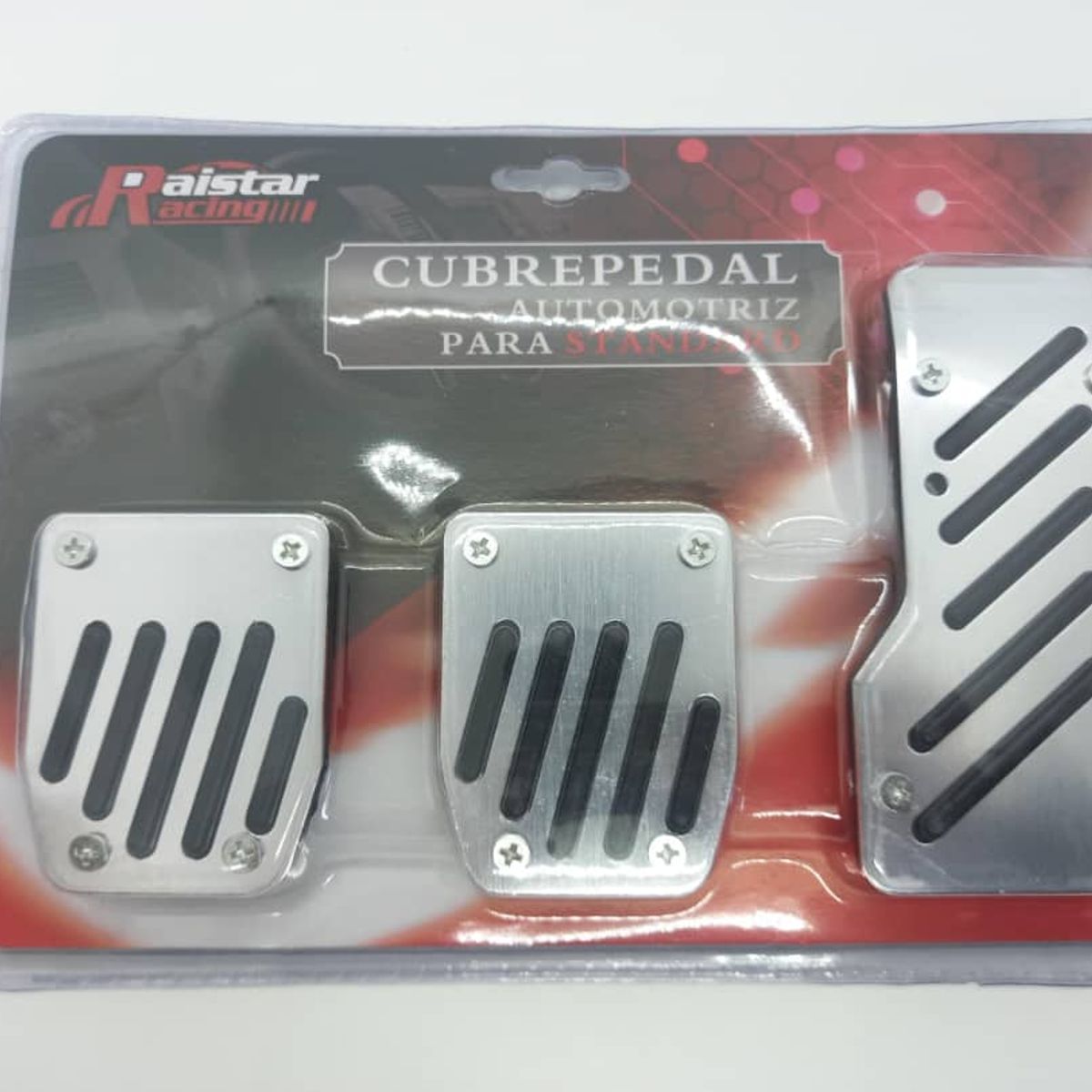 GENERICO - Set cubre pedales auto 3 piezas aluminio y goma tunning