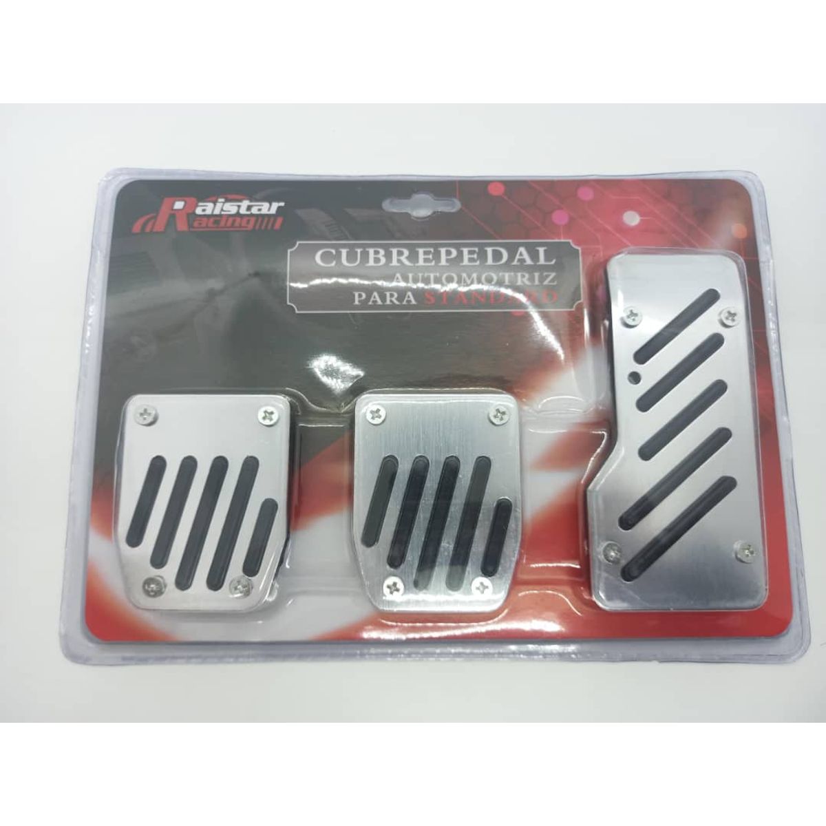 GENERICO - Set cubre pedales auto 3 piezas aluminio y goma tunning