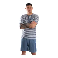 MEDIA LUNA - Pijama Hombre Polera Manga Corta Y Short Diseño Rayas