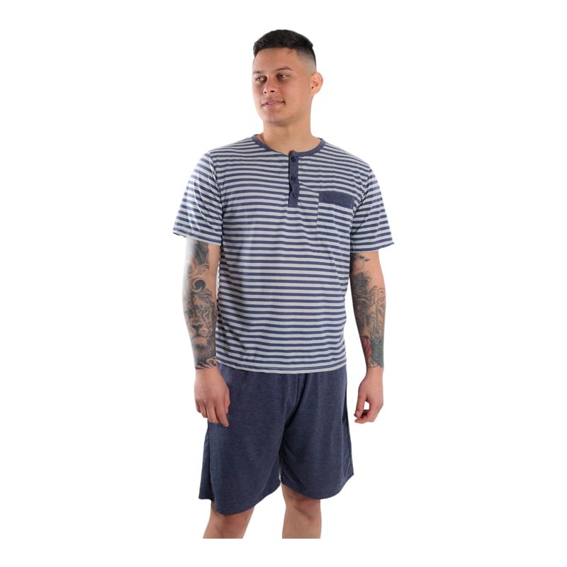 MEDIA LUNA - Pijama Hombre Polera Manga Corta Y Short Diseño Rayas
