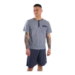 MEDIA LUNA - Pijama Hombre Polera Manga Corta Y Short Diseño Rayas