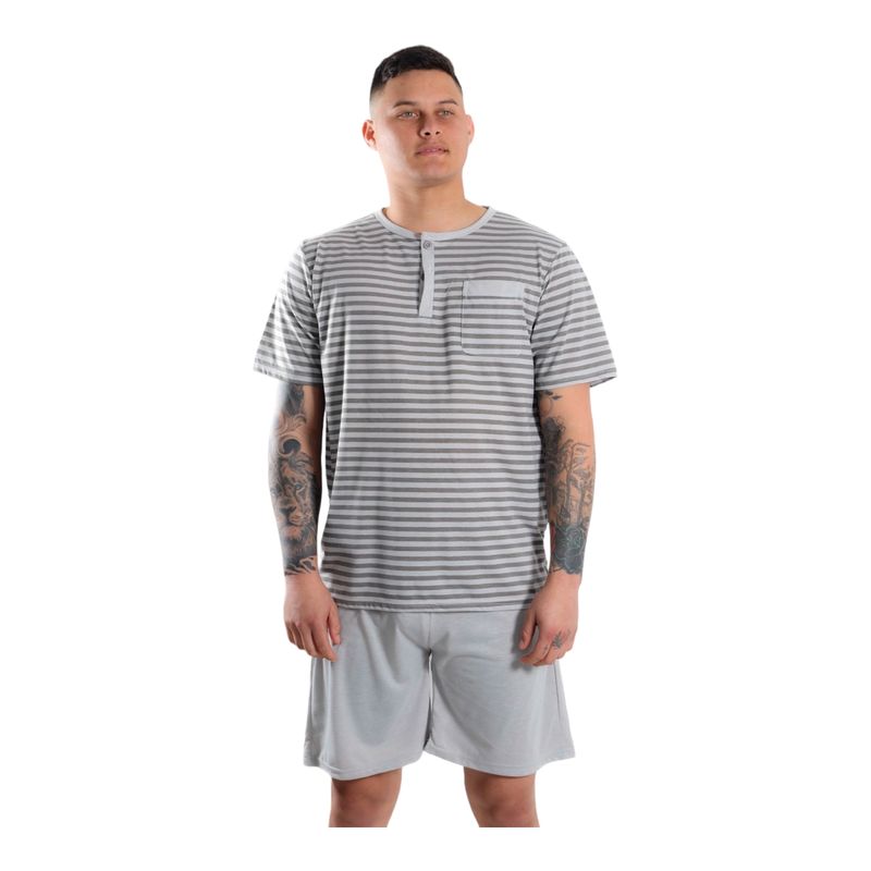 MEDIA LUNA - Pijama Hombre Polera Manga Corta Y Short Diseño Rayas