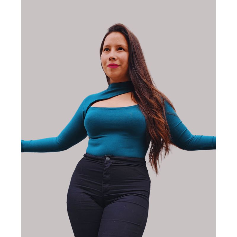 MABELLE - Body Mujer Asimétrico Cuello Alto Manga Larga Lisa