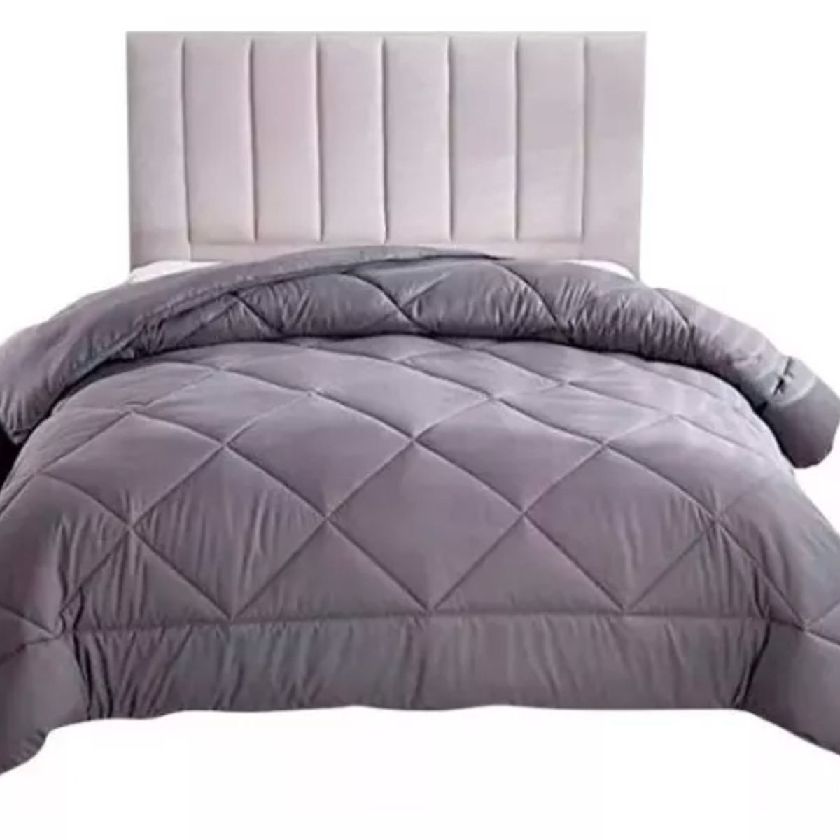 GENERICO - Edredon Plumon nordico suave 1 plaza Reversible Gris y Azul marino