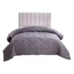 GENERICO - Edredon Plumon nordico suave 1 plaza Reversible Gris y Azul marino