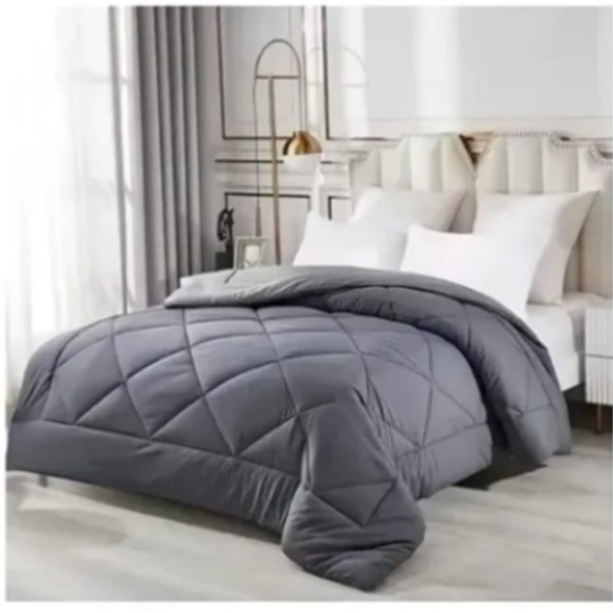 GENERICO - Plumon nordico microfibra reversible Gris y Azul Marino 1 Plaza