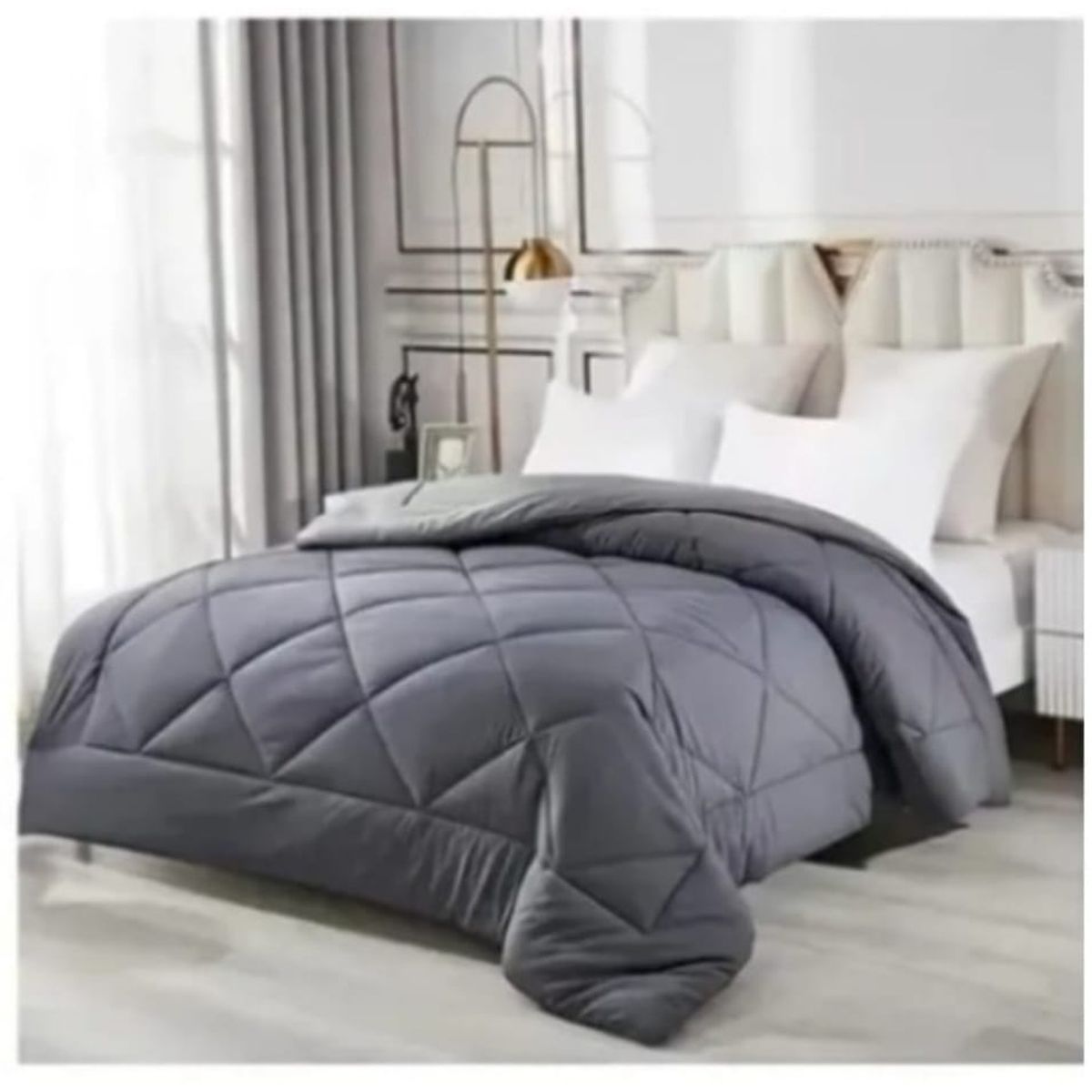 GENERICO - Plumon nordico microfibra reversible Gris y Azul Marino 1 Plaza