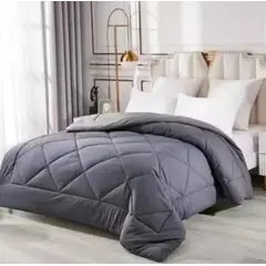 GENERICO - Plumon microfibra nordico reversible Gris y Azul Marino - 1,5 Plaza