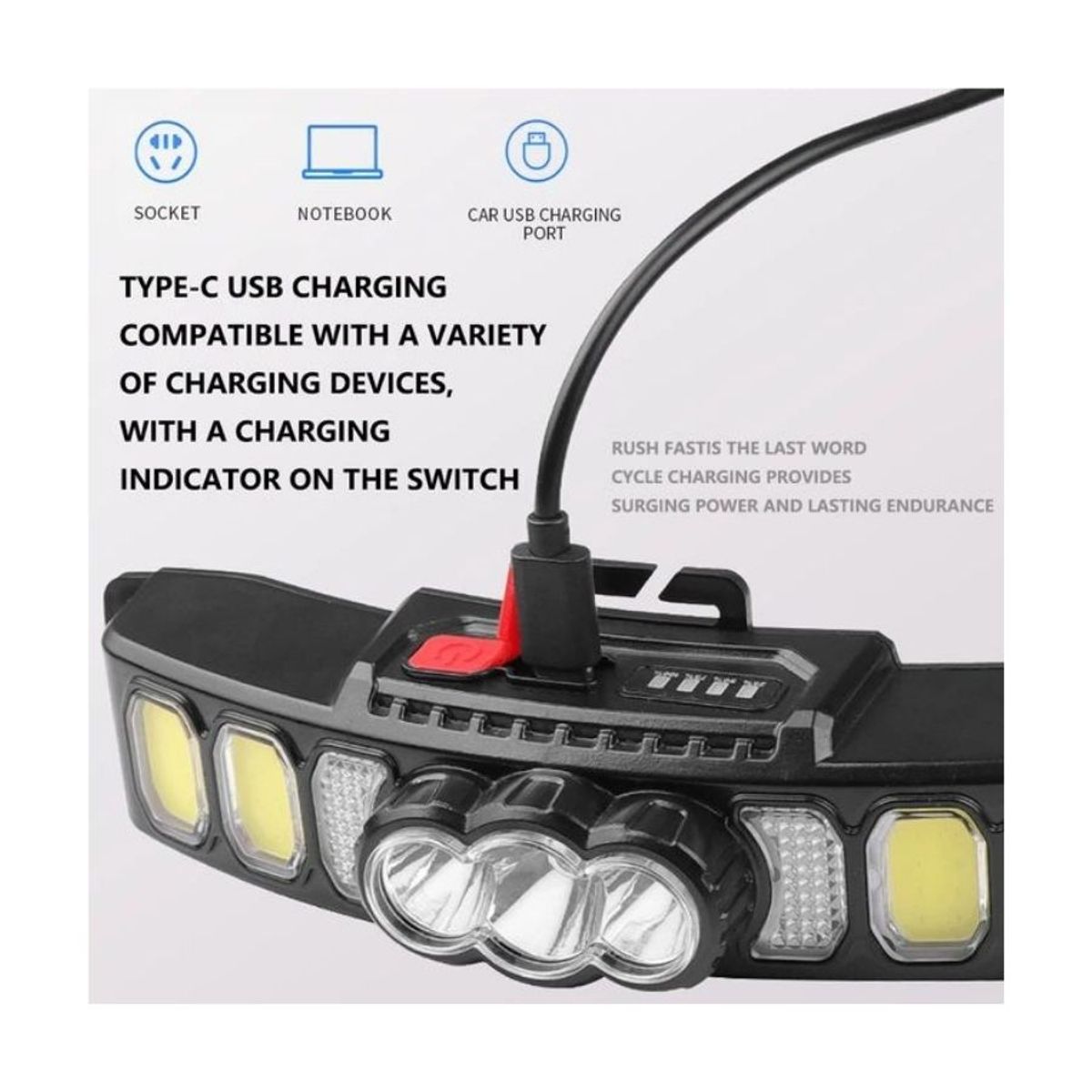 GENERICO - Linterna Frontal Led Cabeza con Sensor de Movimiento