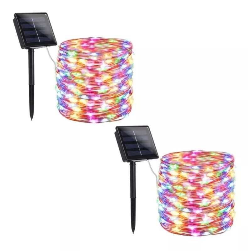 GENERICO - PACK X2 luces 200 led 20m  hadas multicolor  solares para exterior