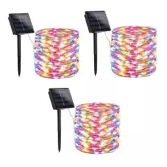 GENERICO - PACK X3 luces 200 led 20m hadas solares multicolor para exterior