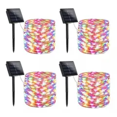 GENERICO - PACK X 4 luces 200 led 20m hadas solares multicolor para exterior