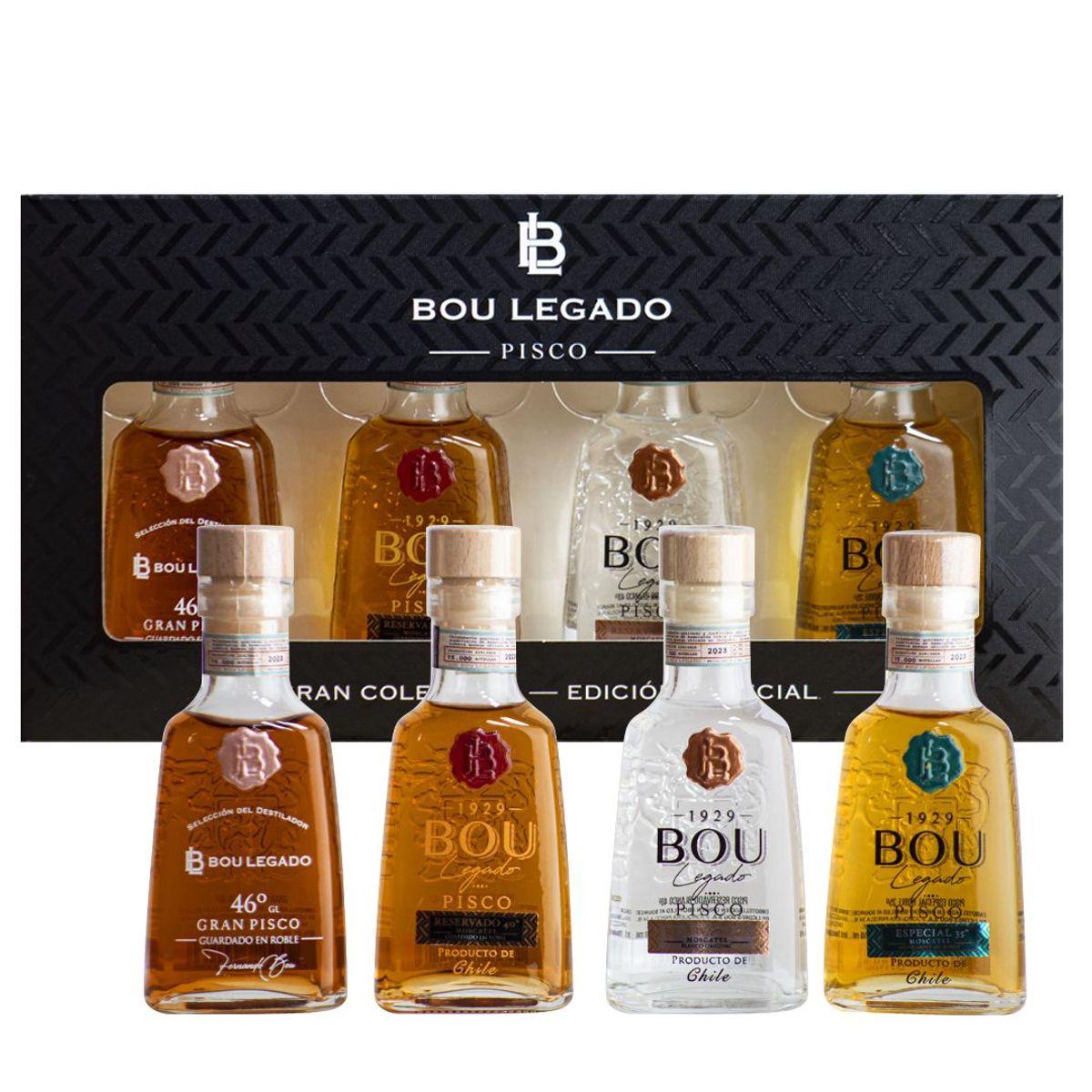 BOU - Colección 4 Miniaturas Pisco Bou Legado Ganador Mejor del Mundo