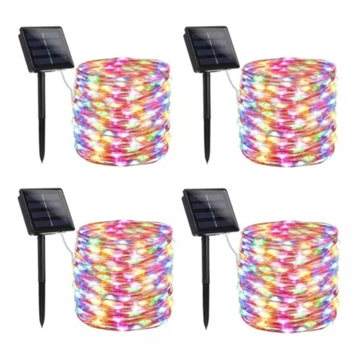 GENERICO - PACK X4 Luces 100 led 10m  hadas solares multicolor para exterior