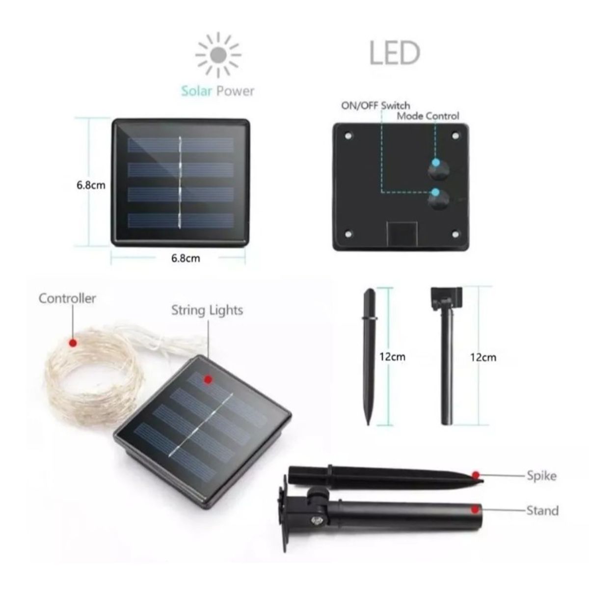 GENERICO - PACK X4 Luces 100 led 10m  hadas solares multicolor para exterior